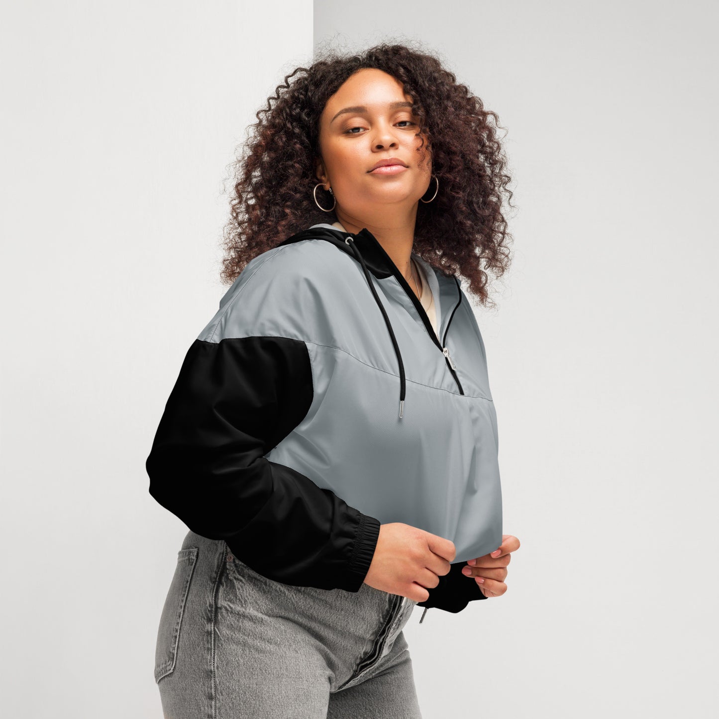 Snooty Fox Art Women’s Cropped Windbreaker - Black/Gray