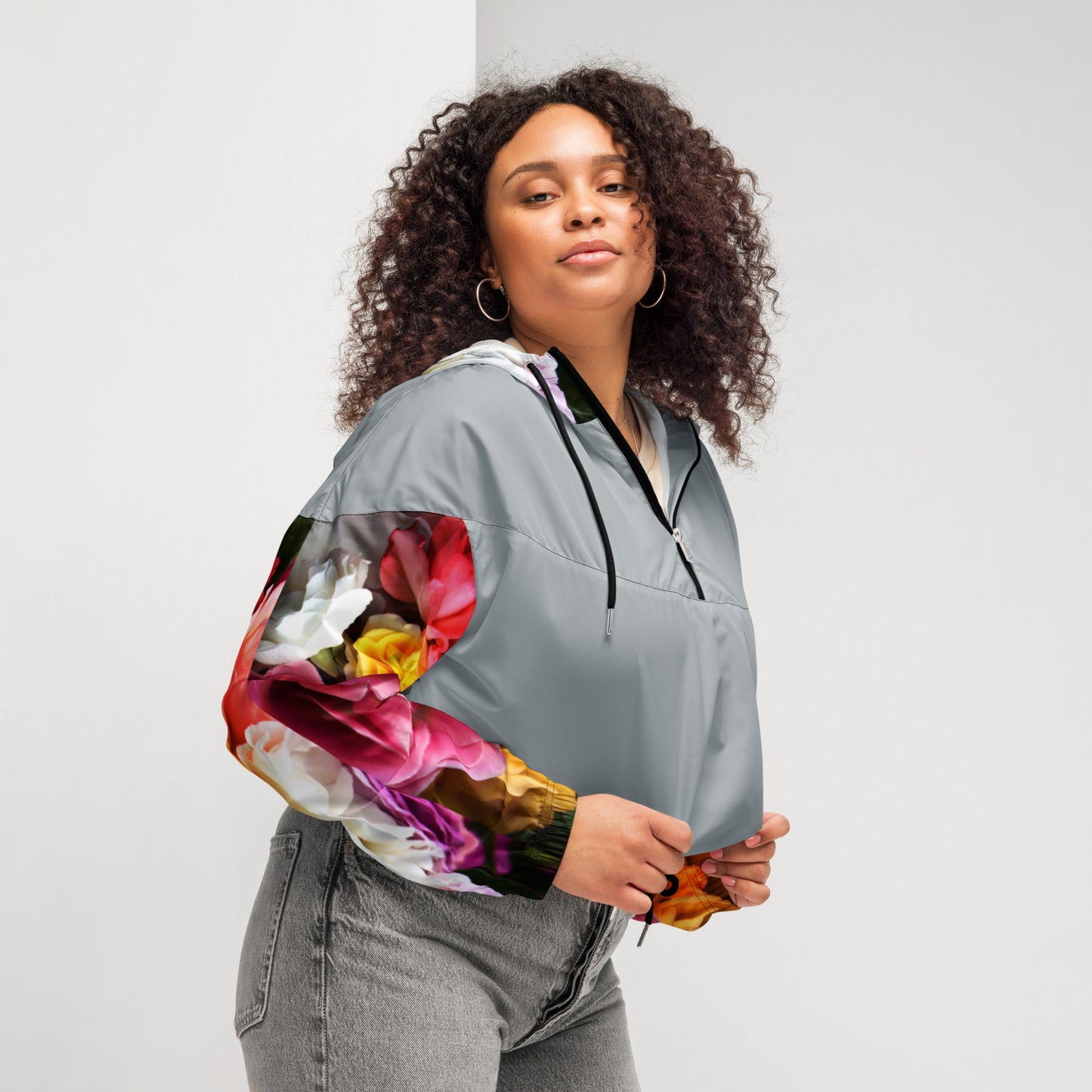 Snooty Fox Art Women’s Cropped Windbreaker - Roses