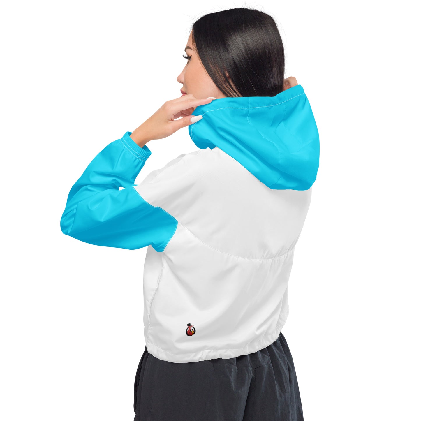 Snooty Fox Art Women’s Cropped Windbreaker - Teal and White