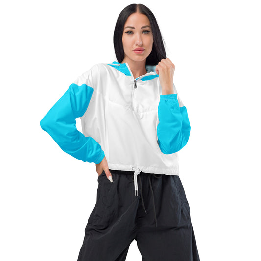 Snooty Fox Art Women’s Cropped Windbreaker - Teal and White