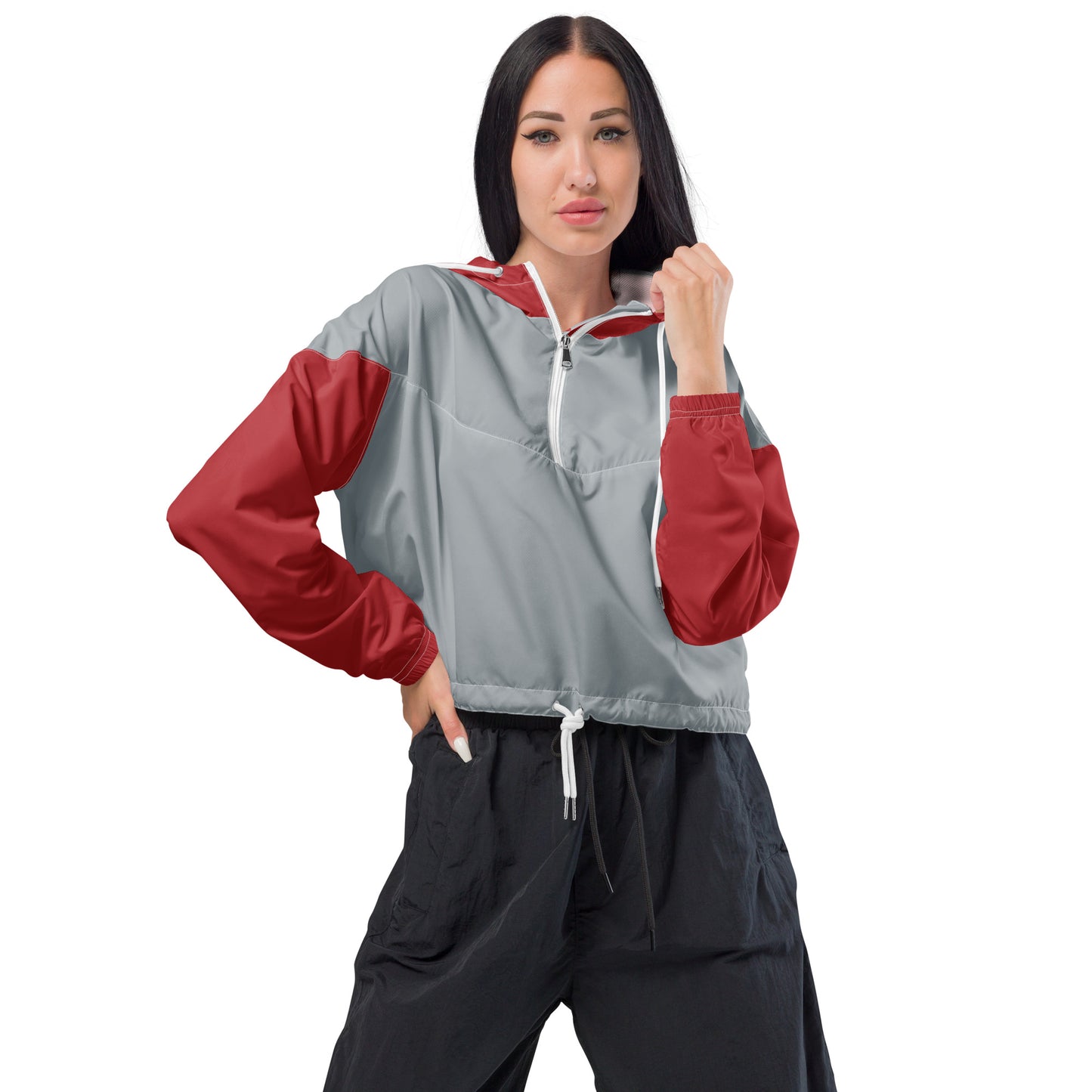 Snooty Fox Art Women’s Cropped Windbreaker - Red/Gray