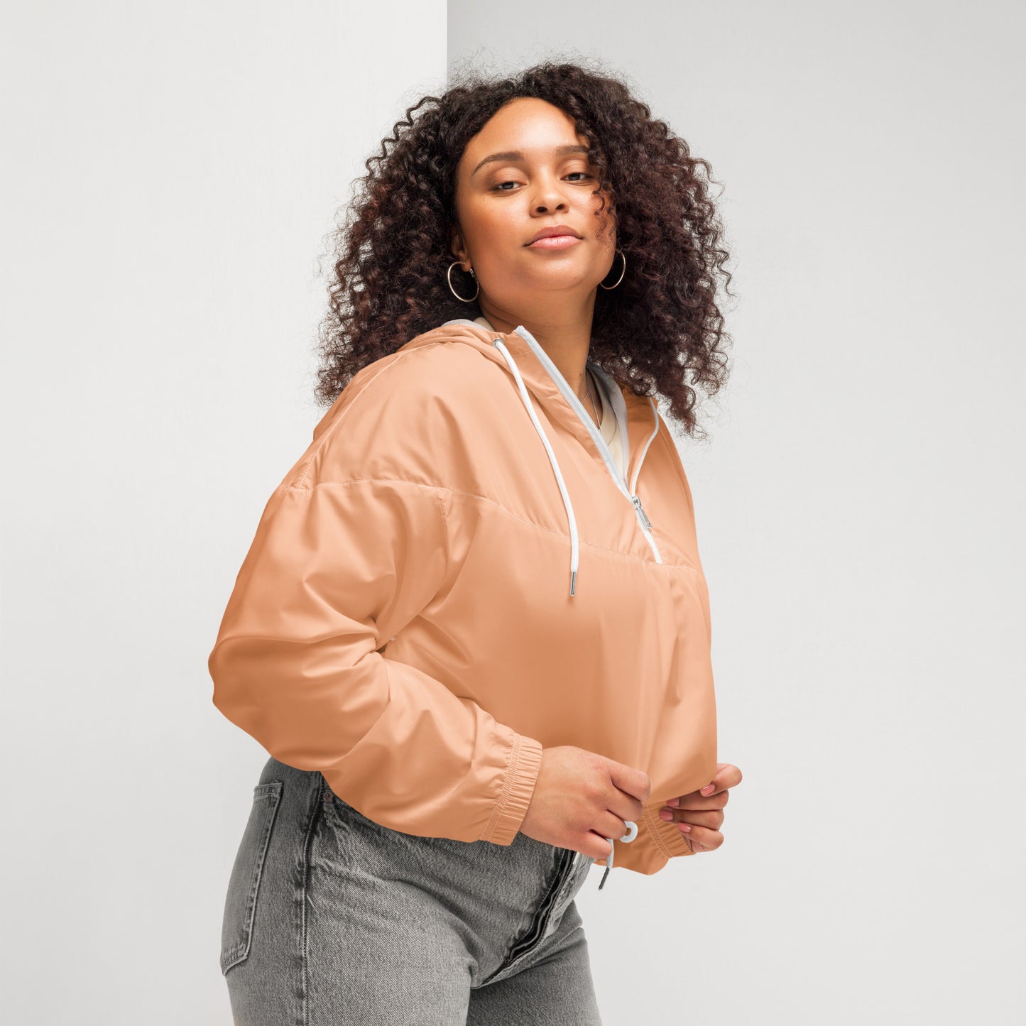 Snooty Fox Art Women’s Cropped Windbreaker - Peach