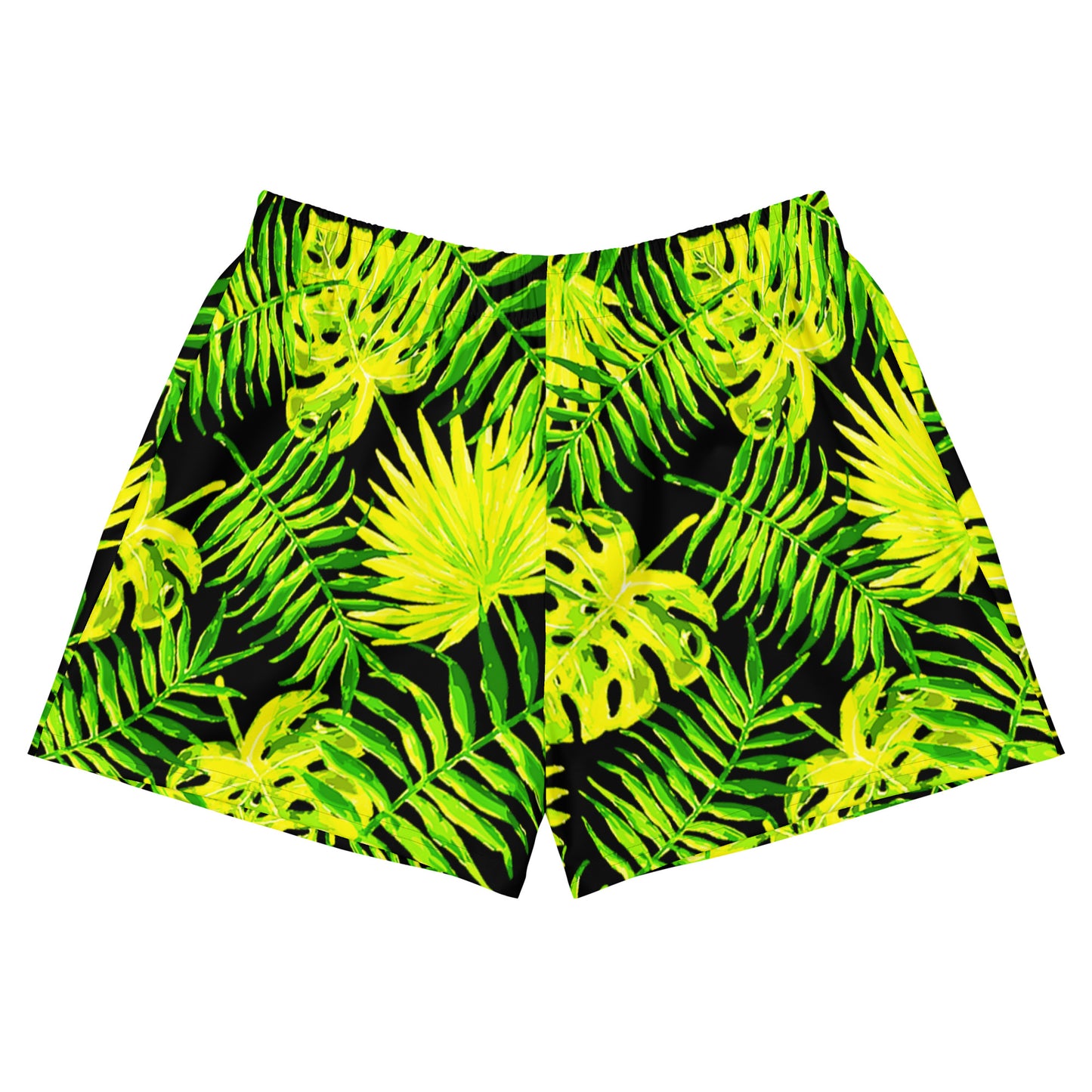 Snooty Fox Art Women’s Athletic Shorts - Lemon Yellow Palm Pattern