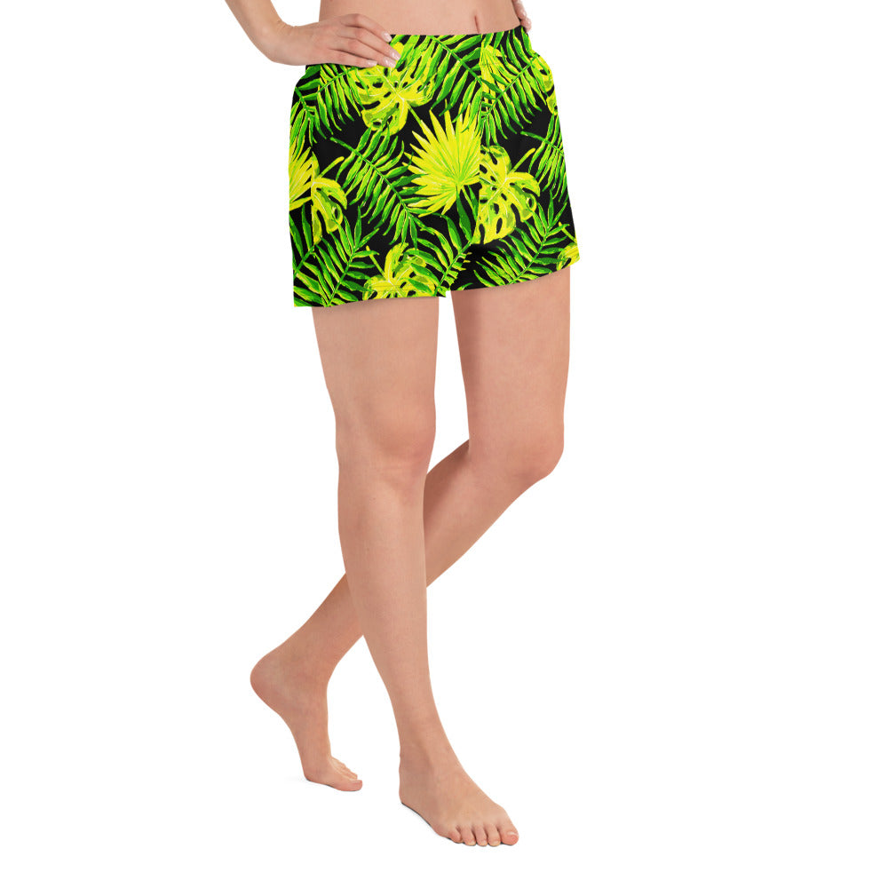 Snooty Fox Art Women’s Athletic Shorts - Lemon Yellow Palm Pattern