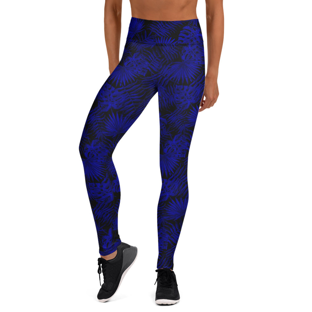 Snooty Fox Art Classic Yoga Leggings - Dark Blue Palm Pattern