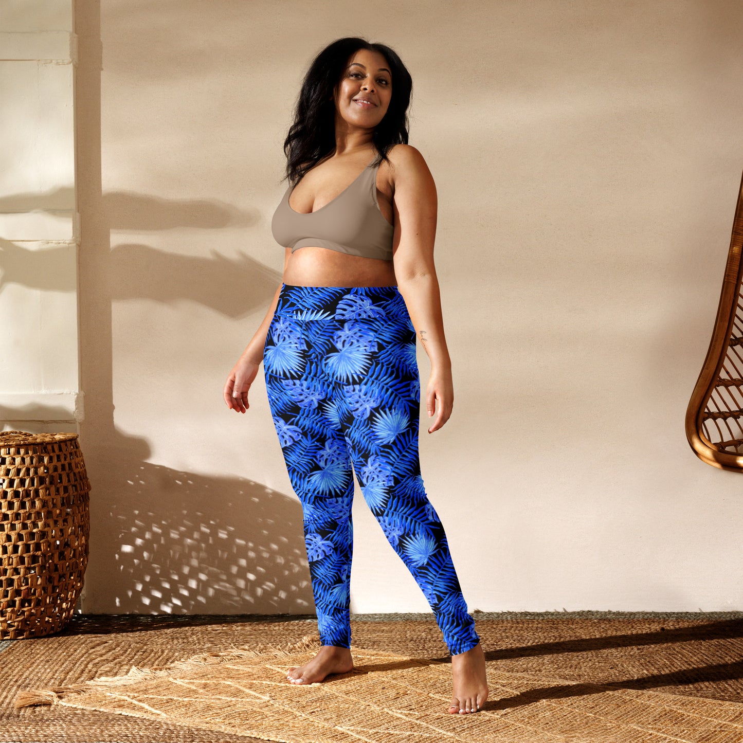 Snooty Fox Art Classic Yoga Leggings - Blue Palm Pattern