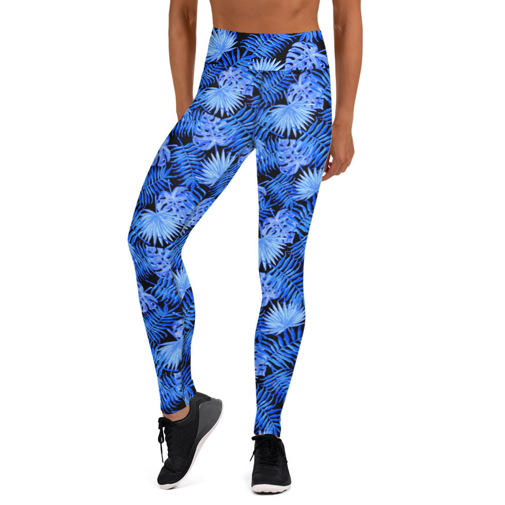 Snooty Fox Art Classic Yoga Leggings - Blue Palm Pattern