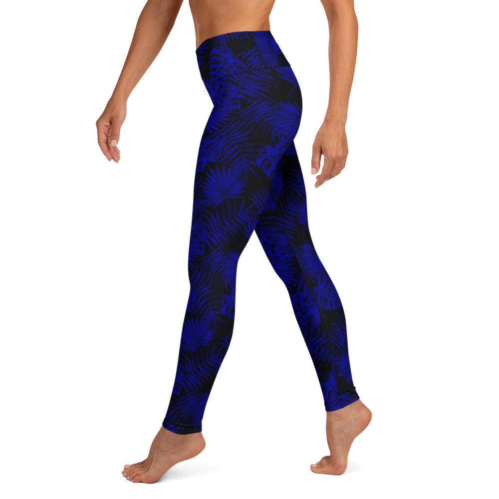 Snooty Fox Art Classic Yoga Leggings - Dark Blue Palm Pattern