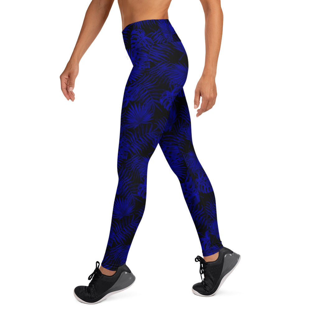 Snooty Fox Art Classic Yoga Leggings - Dark Blue Palm Pattern