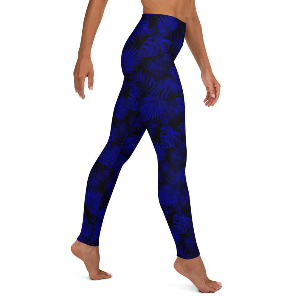 Snooty Fox Art Classic Yoga Leggings - Dark Blue Palm Pattern