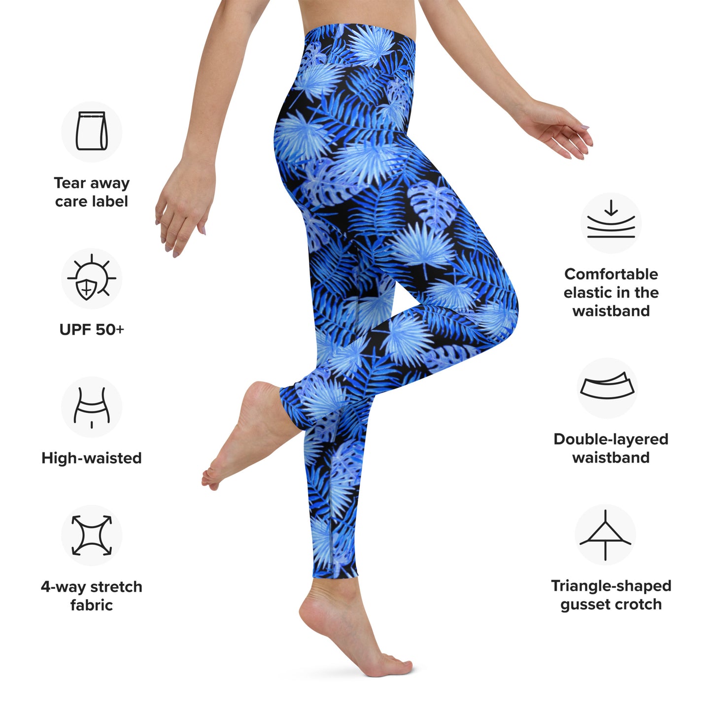 Snooty Fox Art Classic Yoga Leggings - Blue Palm Pattern