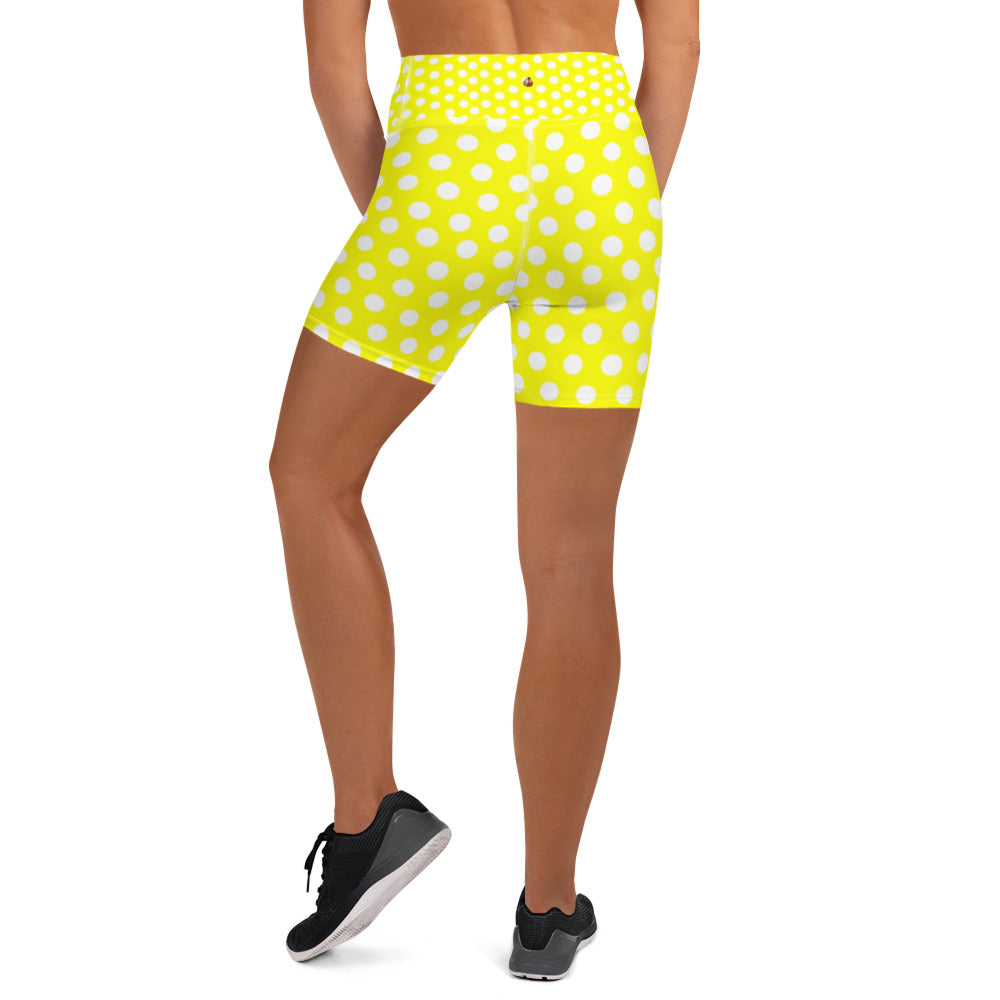 Snooty Fox Art Yoga Shorts - Yellow Polka Dots