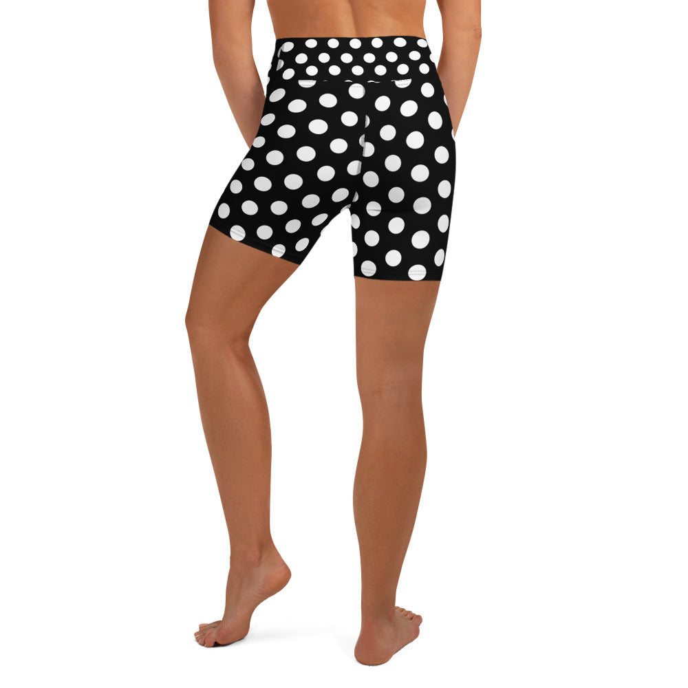 Snooty Fox Art Yoga Shorts - Black with Polka Dots