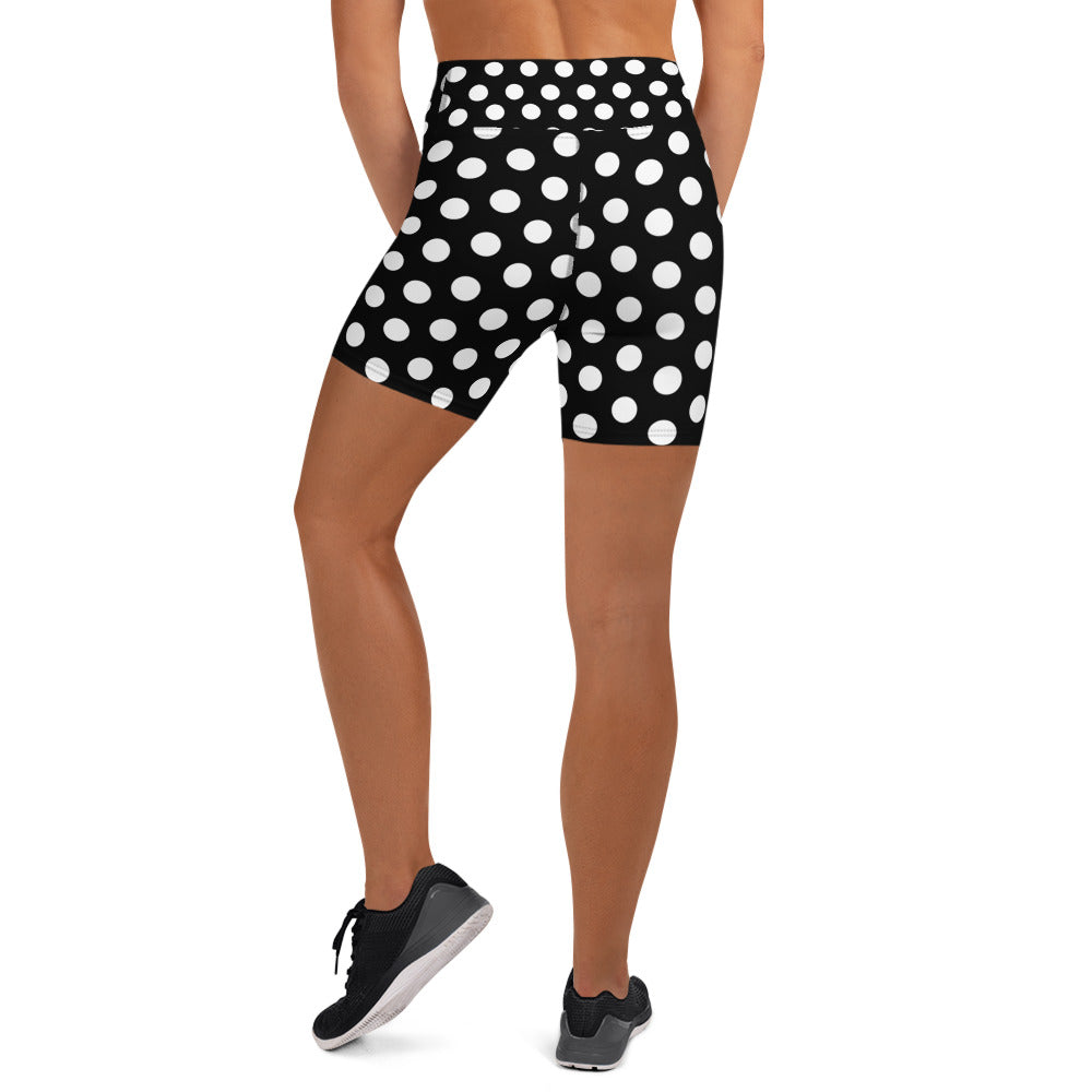 Snooty Fox Art Yoga Shorts - Black with Polka Dots