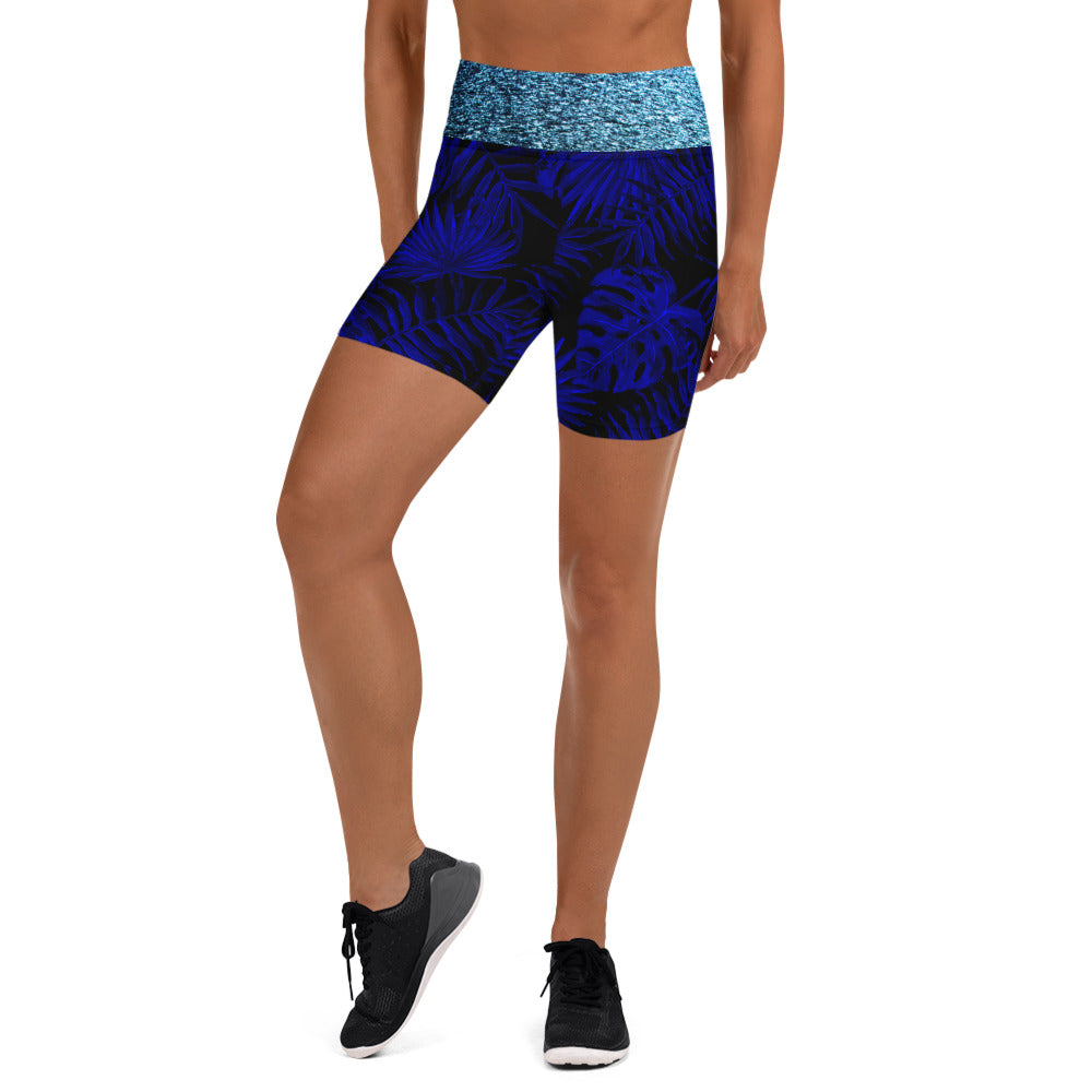 Snooty Fox Art Yoga Shorts - Blue Ocean Band