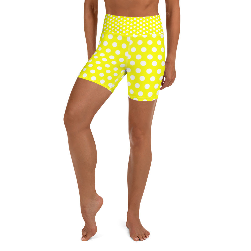 Snooty Fox Art Yoga Shorts - Yellow Polka Dots