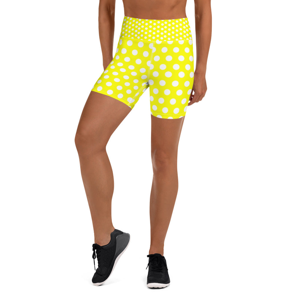 Snooty Fox Art Yoga Shorts - Yellow Polka Dots