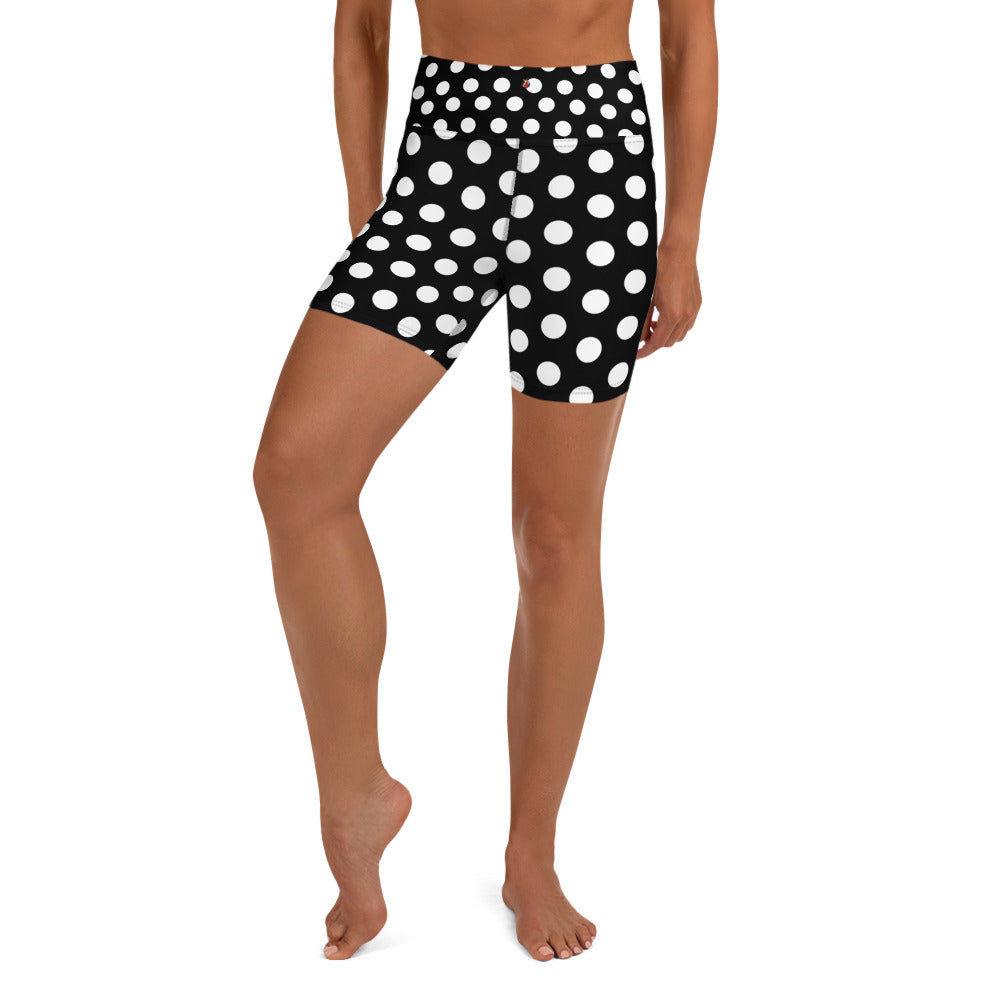 Snooty Fox Art Yoga Shorts - Black with Polka Dots