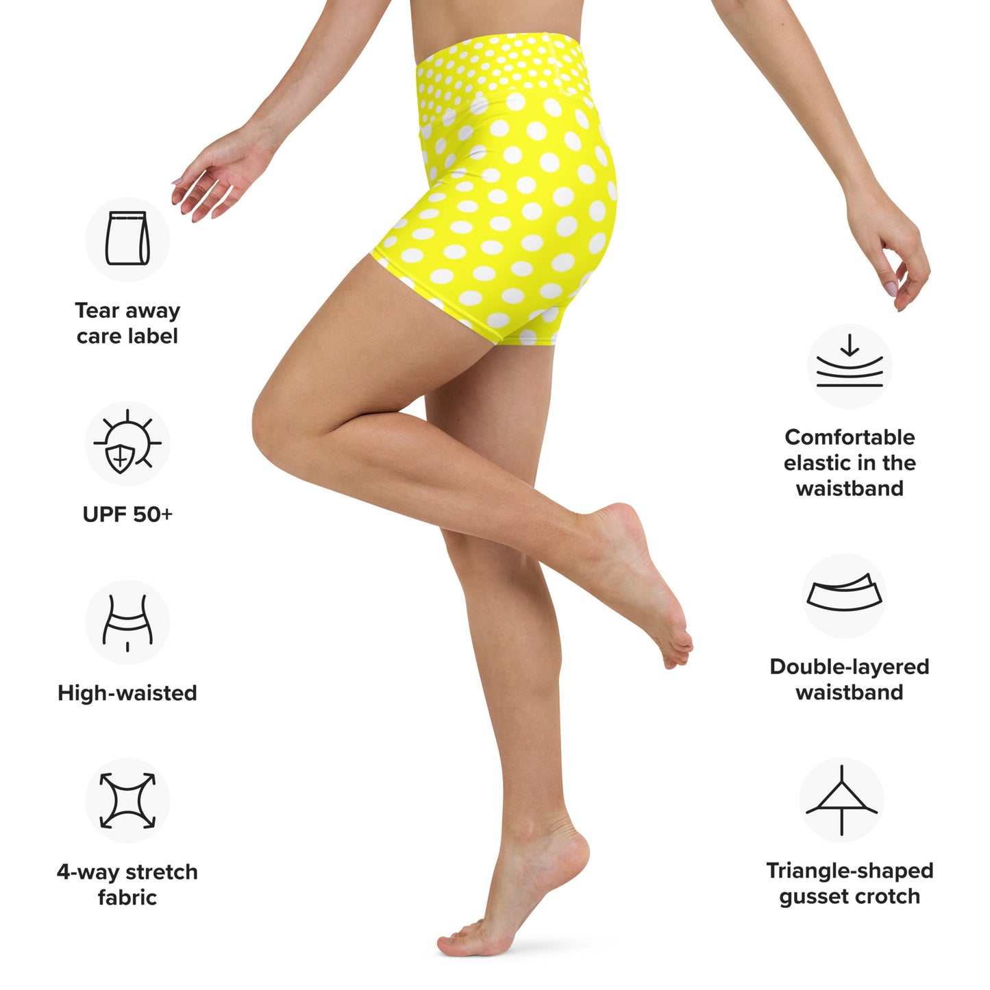 Snooty Fox Art Yoga Shorts - Yellow Polka Dots