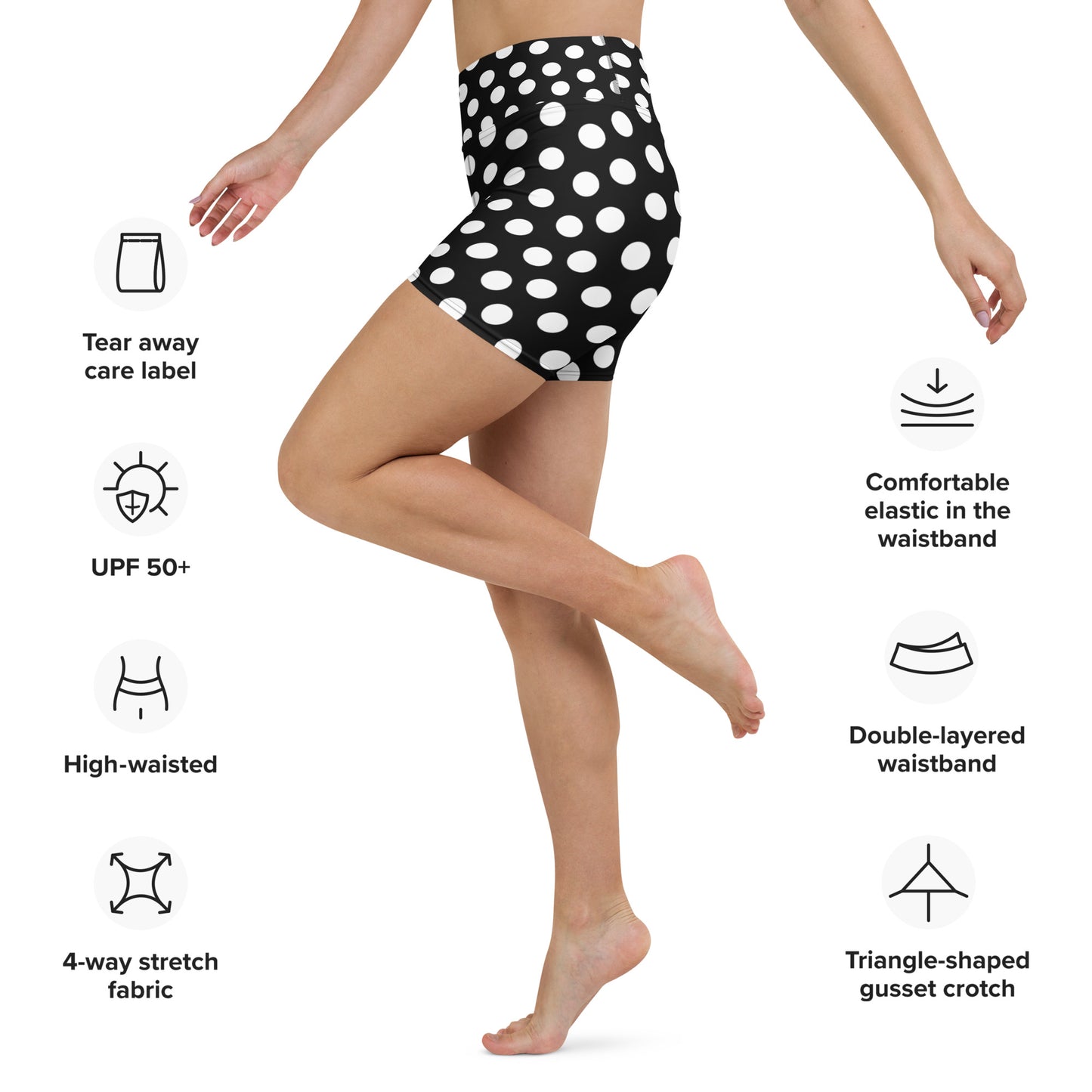 Snooty Fox Art Yoga Shorts - Black with Polka Dots