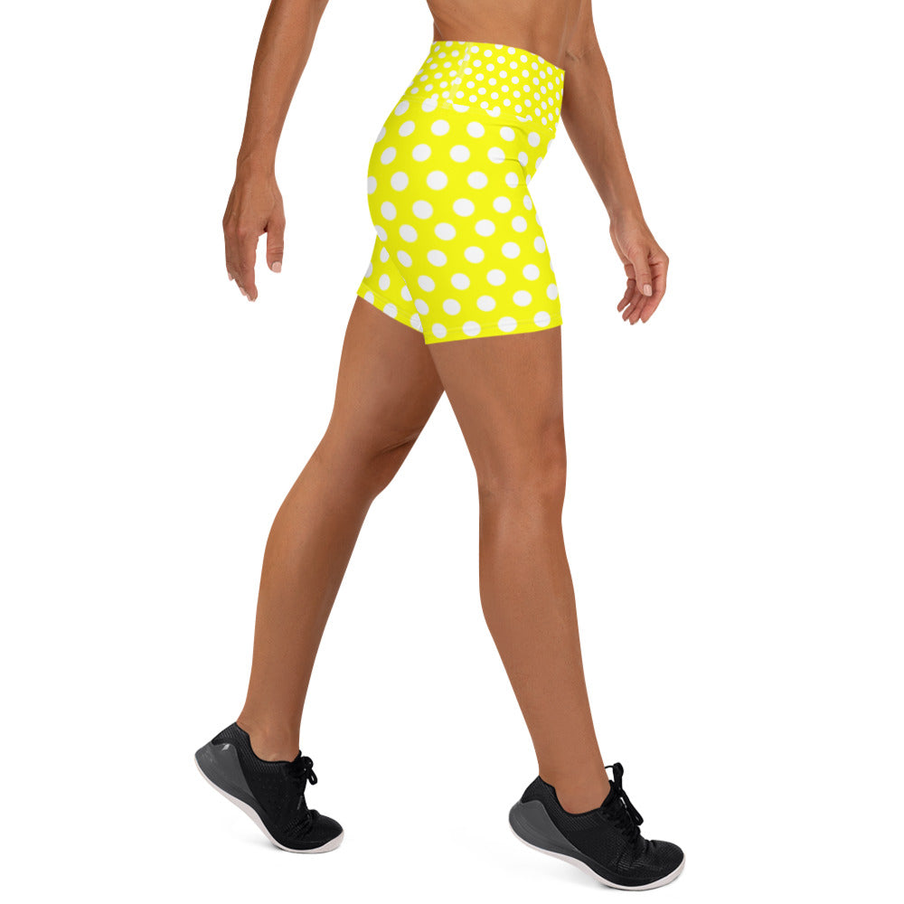 Snooty Fox Art Yoga Shorts - Yellow Polka Dots