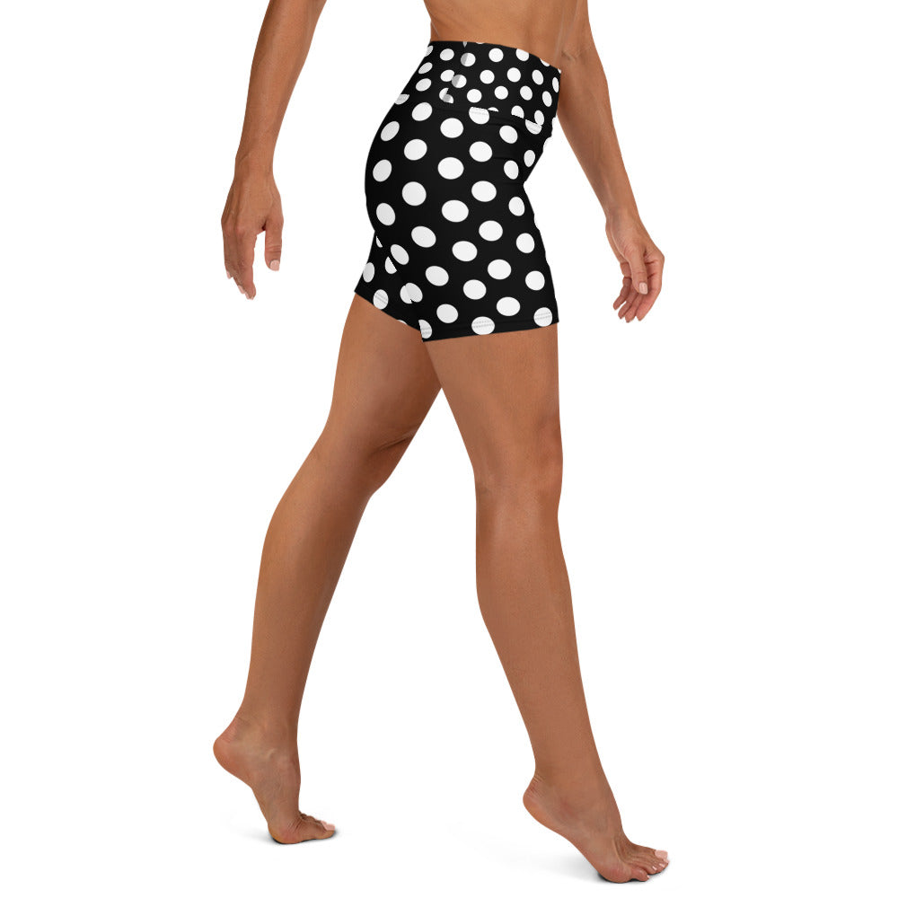 Snooty Fox Art Yoga Shorts - Black with Polka Dots