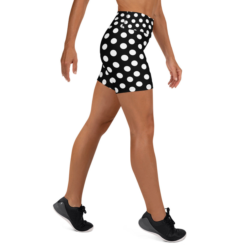 Snooty Fox Art Yoga Shorts - Black with Polka Dots