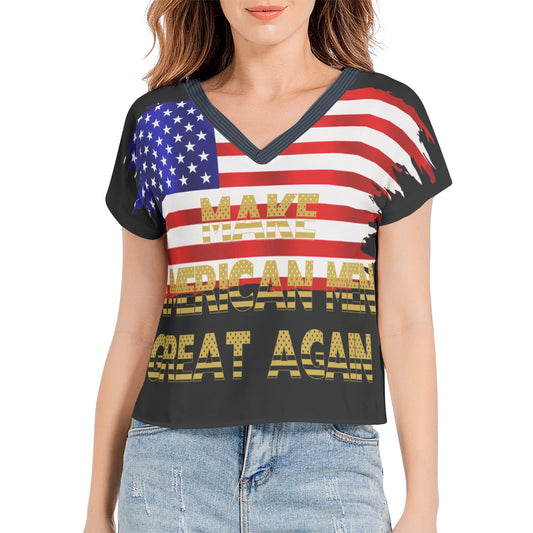 Snooty Fox Art Batwing Sleeve V-Neck Top - Make American Man Great Again