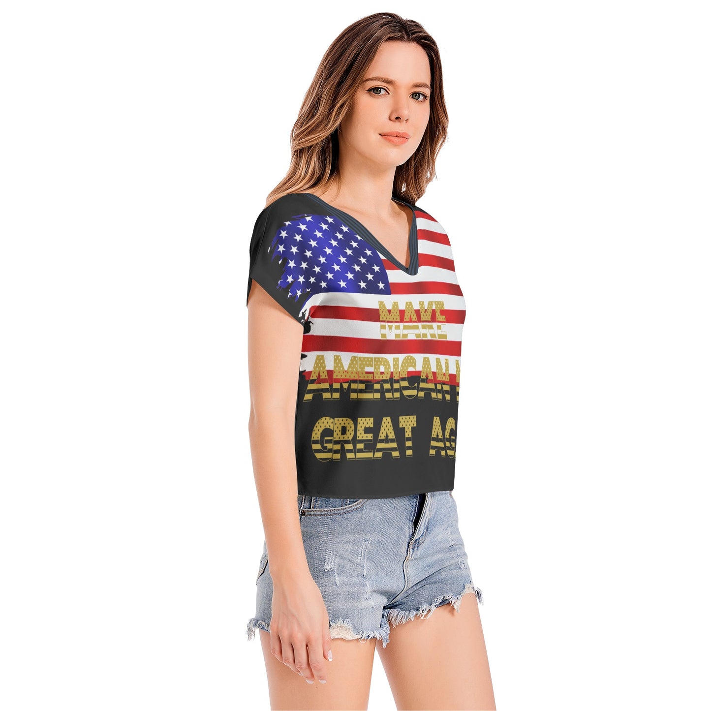 Snooty Fox Art Batwing Sleeve V-Neck Top - Make American Man Great Again