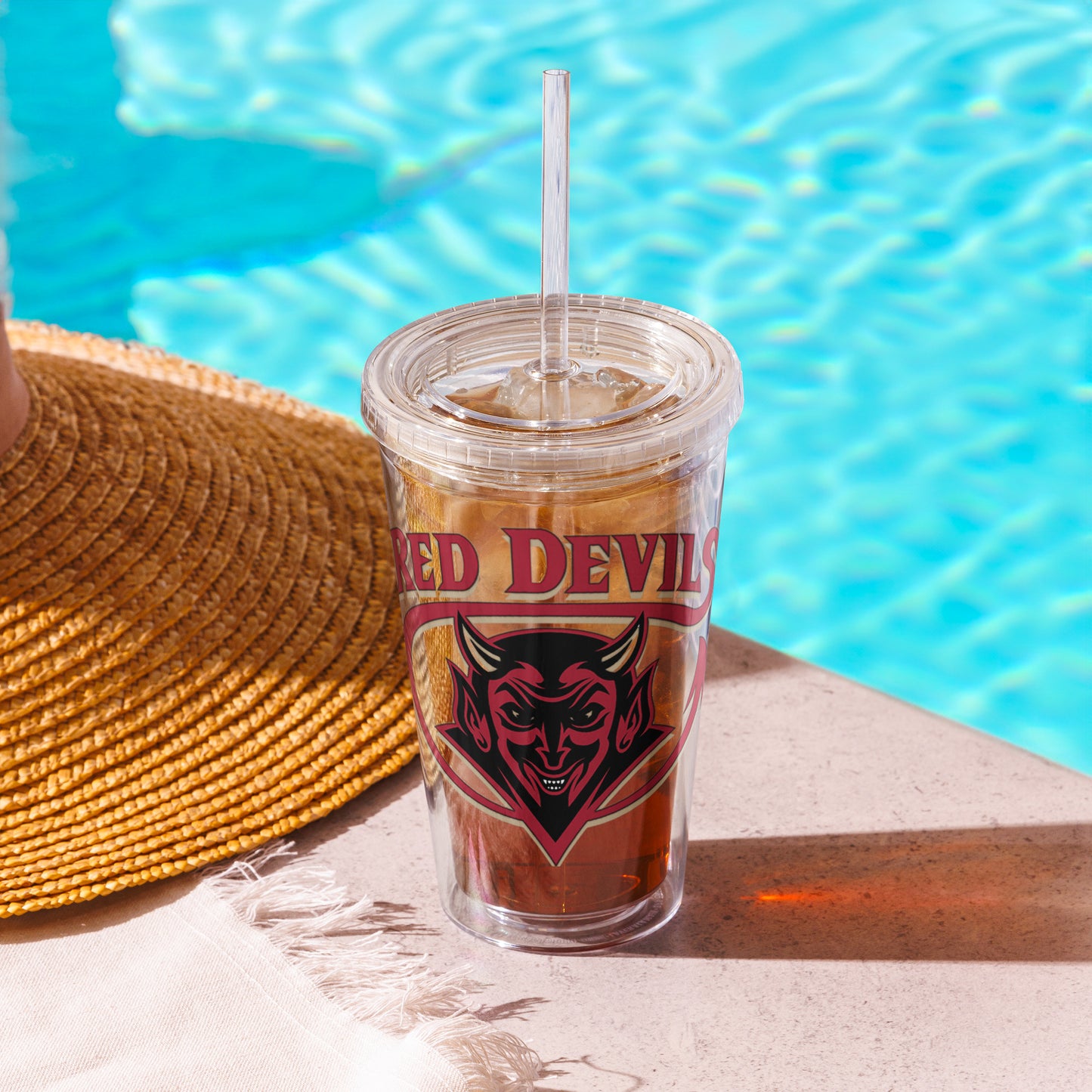 Snooty Fox Art Clear Plastic Tumbler - Red Devil Logo