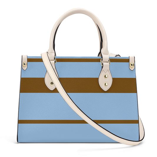 Snooty Fox Art -  SF_B3 Luxury Women PU Tote Bag - White baby blue and brown stripes