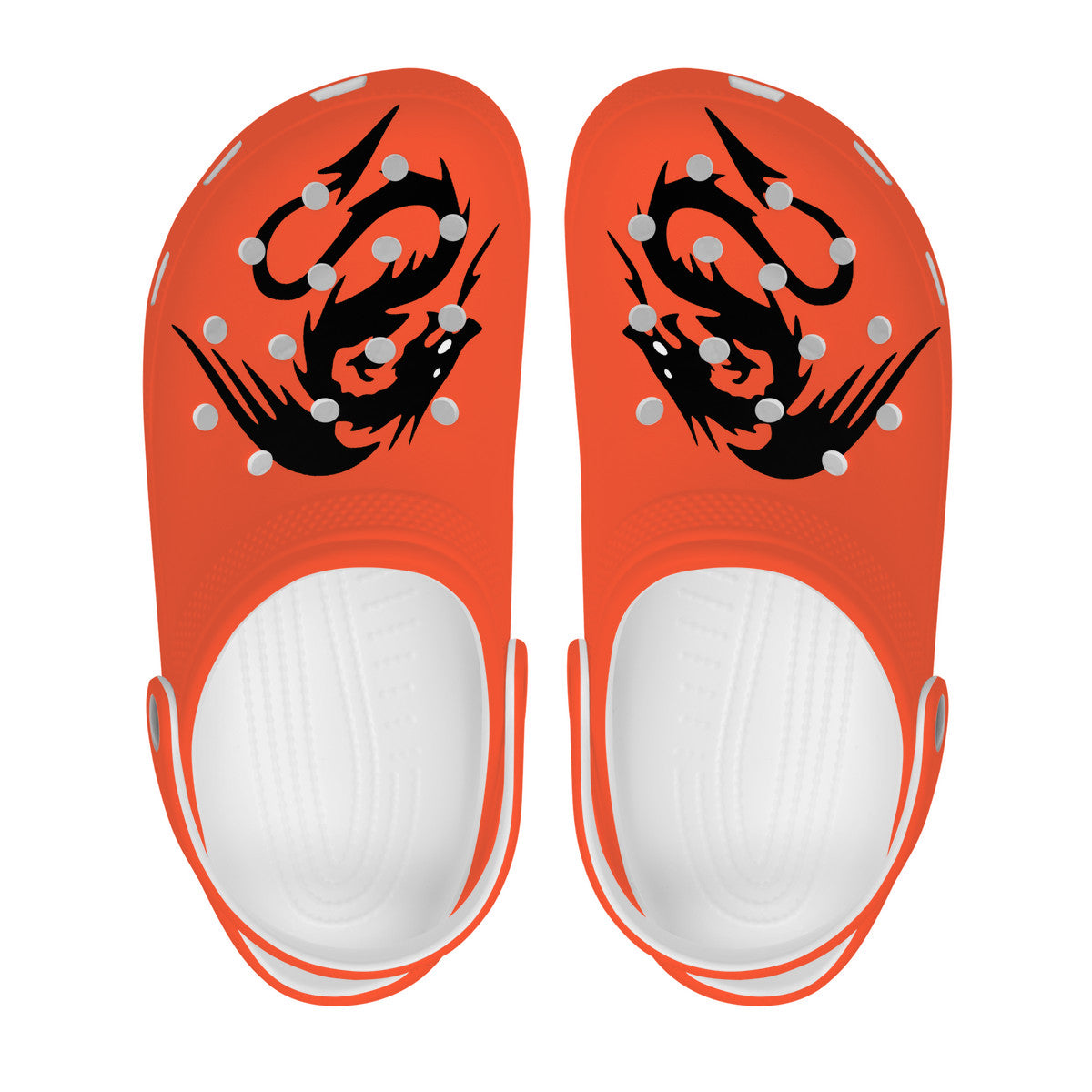 Snooty Fox Art Crocs Clogs - Orange with Black Dragon