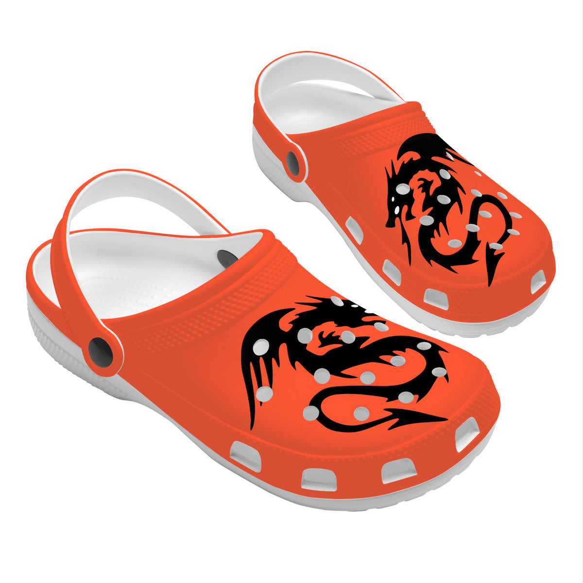 Snooty Fox Art Crocs Clogs - Orange with Black Dragon