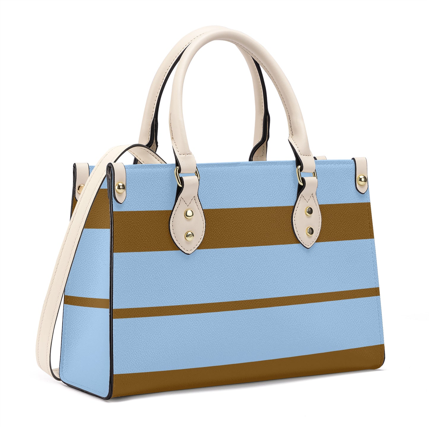 Snooty Fox Art -  SF_B3 Luxury Women PU Tote Bag - White baby blue and brown stripes