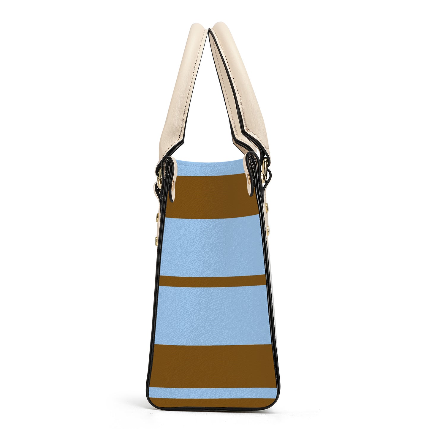 Snooty Fox Art -  SF_B3 Luxury Women PU Tote Bag - White baby blue and brown stripes