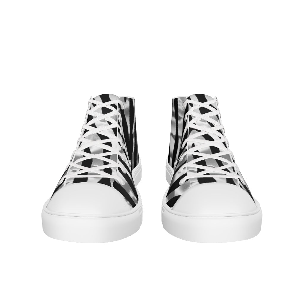 Snooty Fox Art Women’s High Top Canvas Shoes - Silver Tiger