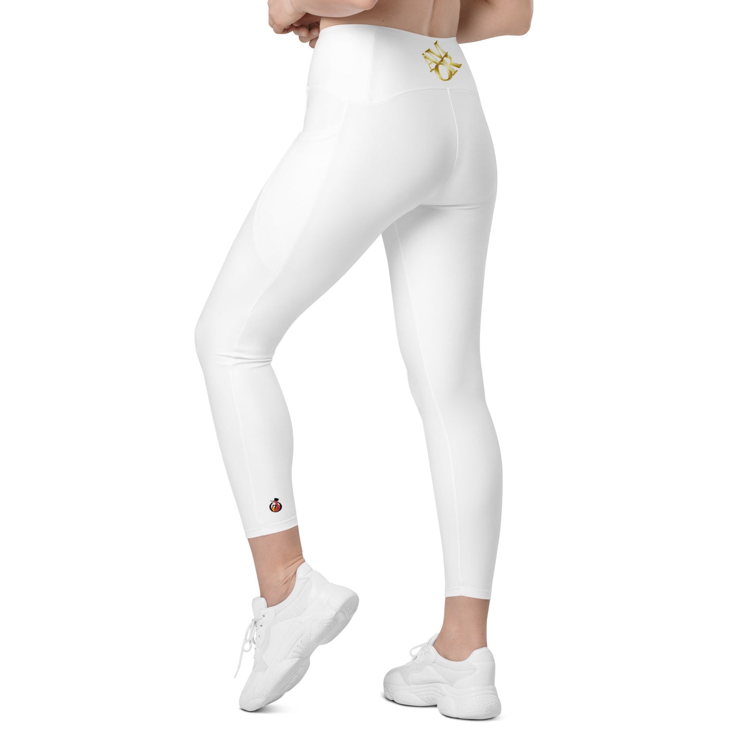 Snooty Fox Art Crossover Leggings with Pockets - AMOR White
