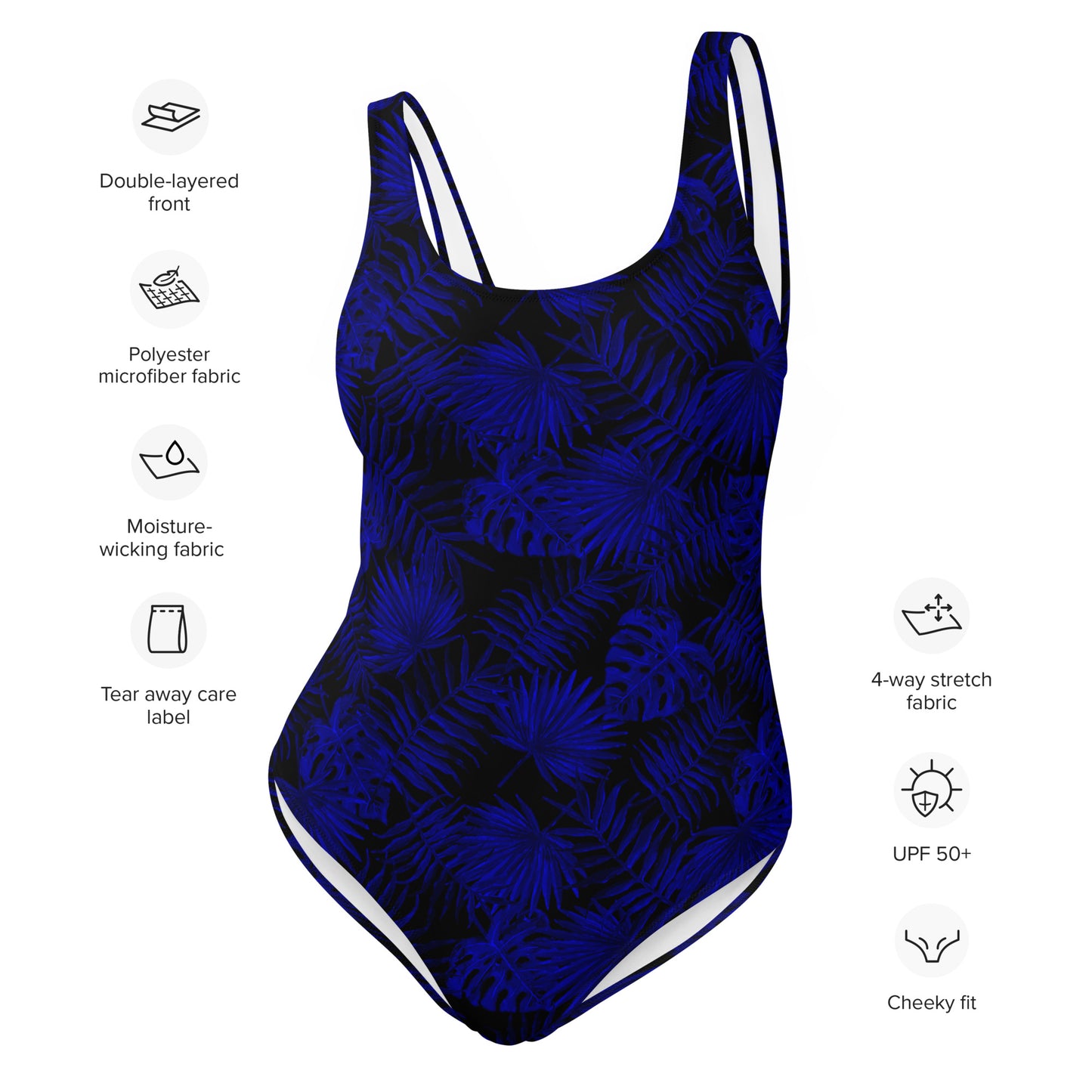 Snooty Fox Art One-Piece Swimsuit - Dark Blue Palm Pattern