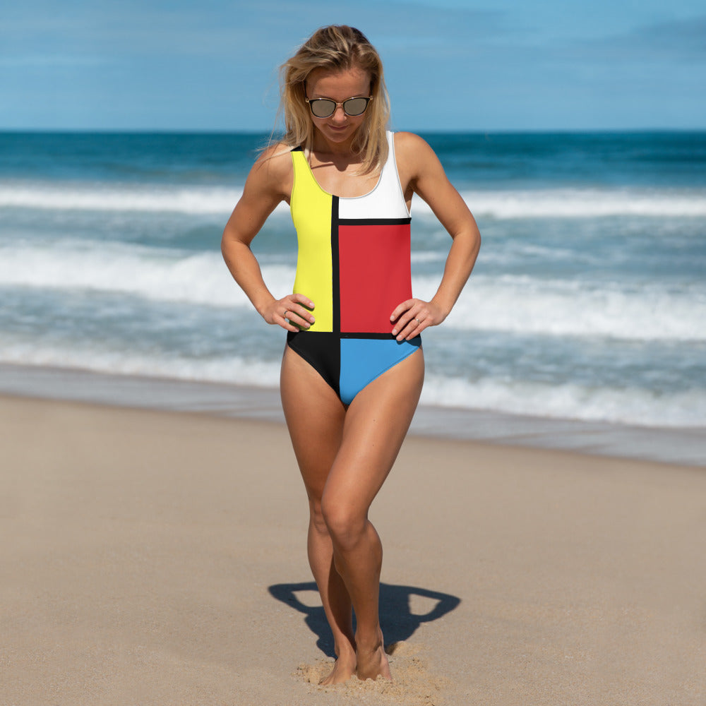 Snooty Fox Art One-Piece Swimsuit - Mondrian Homage