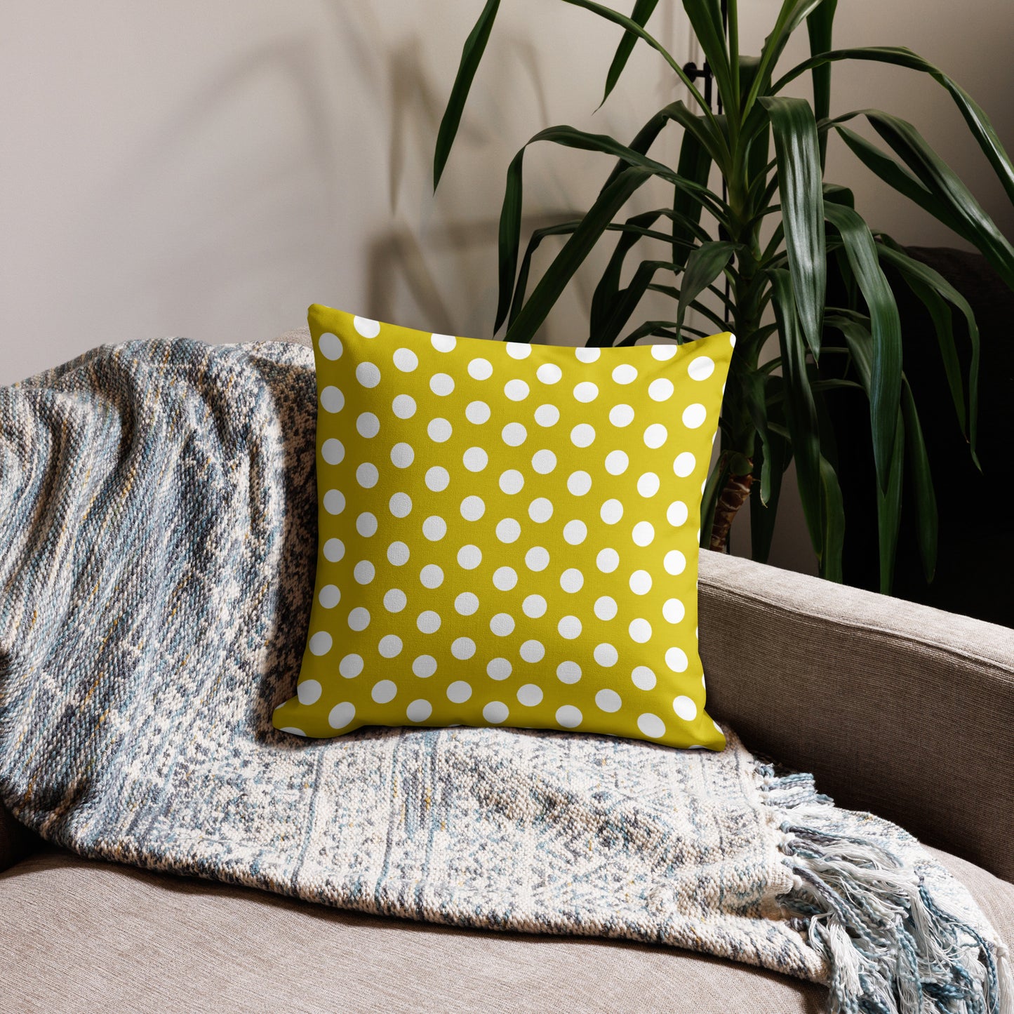 Snooty Fox Art Premium Pillow - White Polka Dots on Empire Yellow