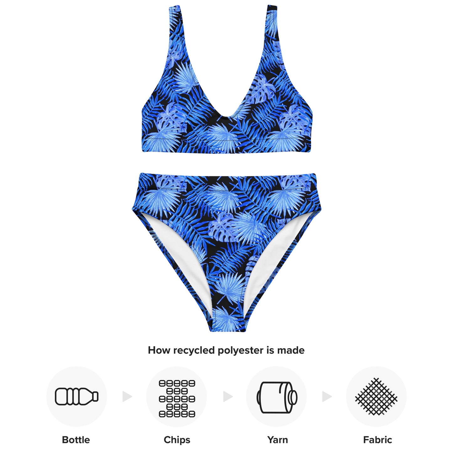 Snooty Fox Art High-Waisted Bikini - Blue Palm Pattern