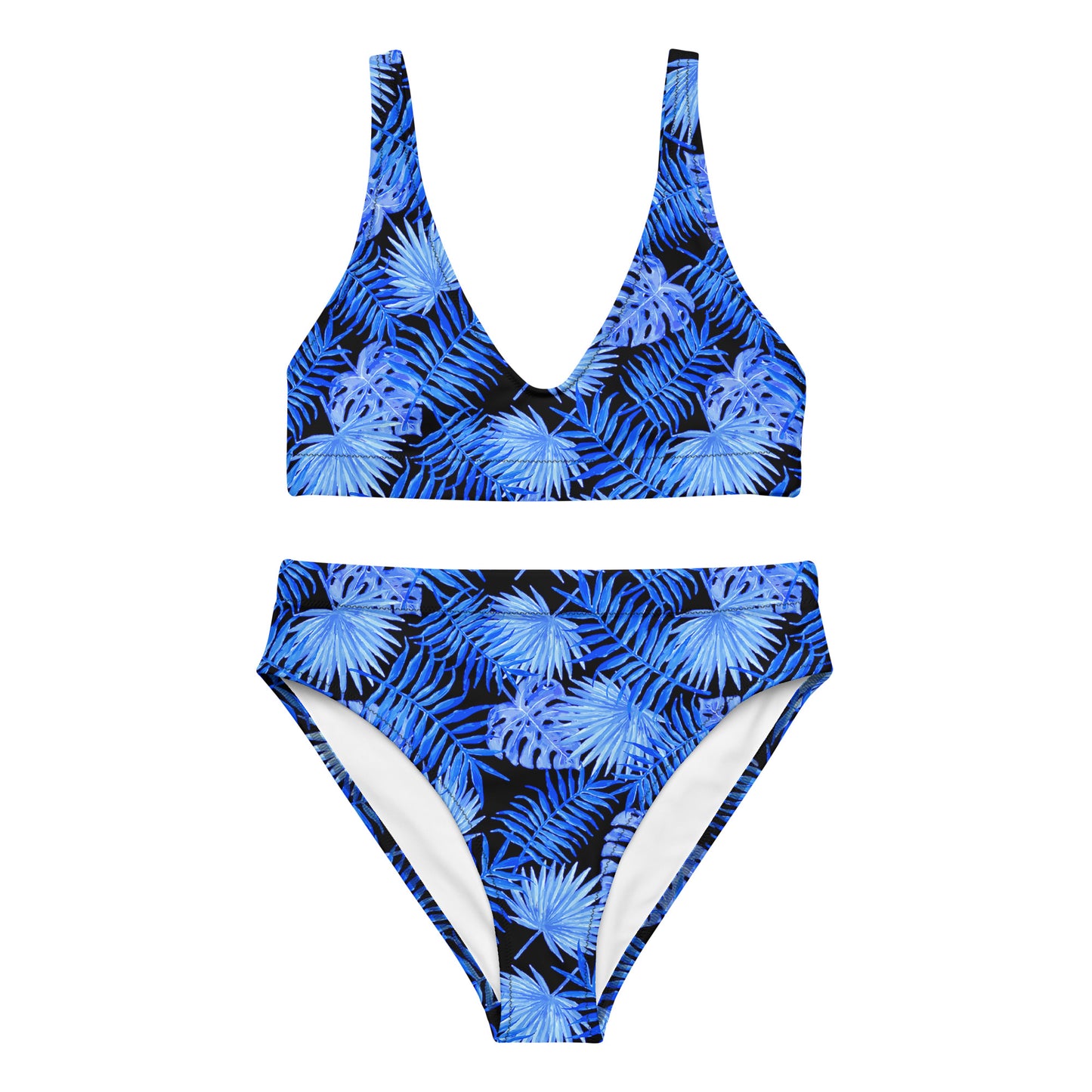 Snooty Fox Art High-Waisted Bikini - Blue Palm Pattern