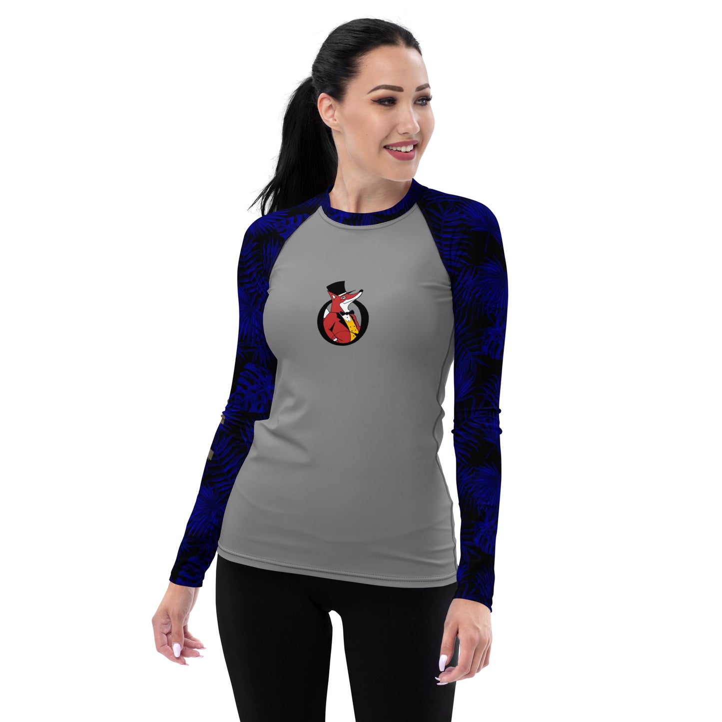 Snooty Fox Art Women's Rash Guard - Calistyle - Dark Blue Palms