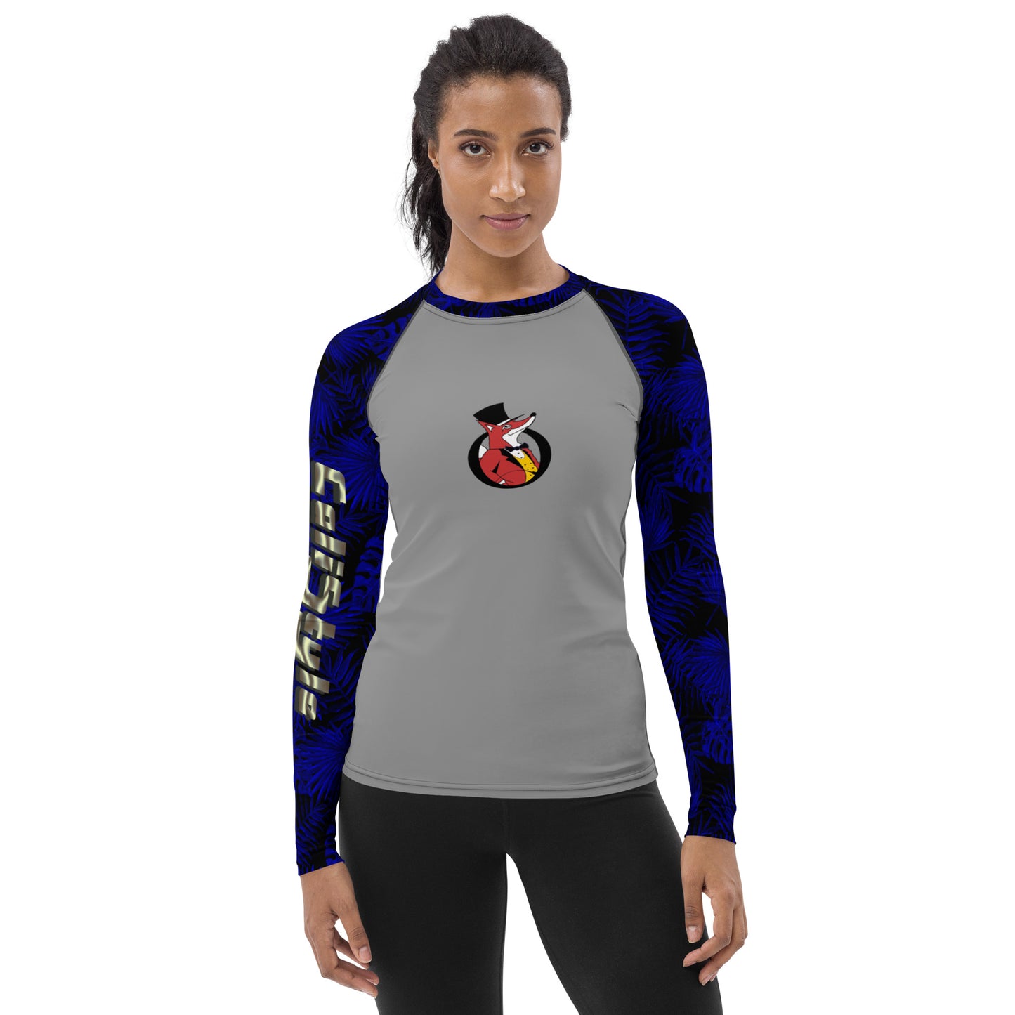 Snooty Fox Art Women's Rash Guard - Calistyle - Dark Blue Palms