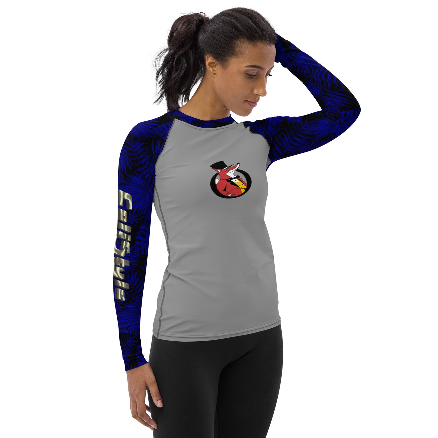 Snooty Fox Art Women's Rash Guard - Calistyle - Dark Blue Palms