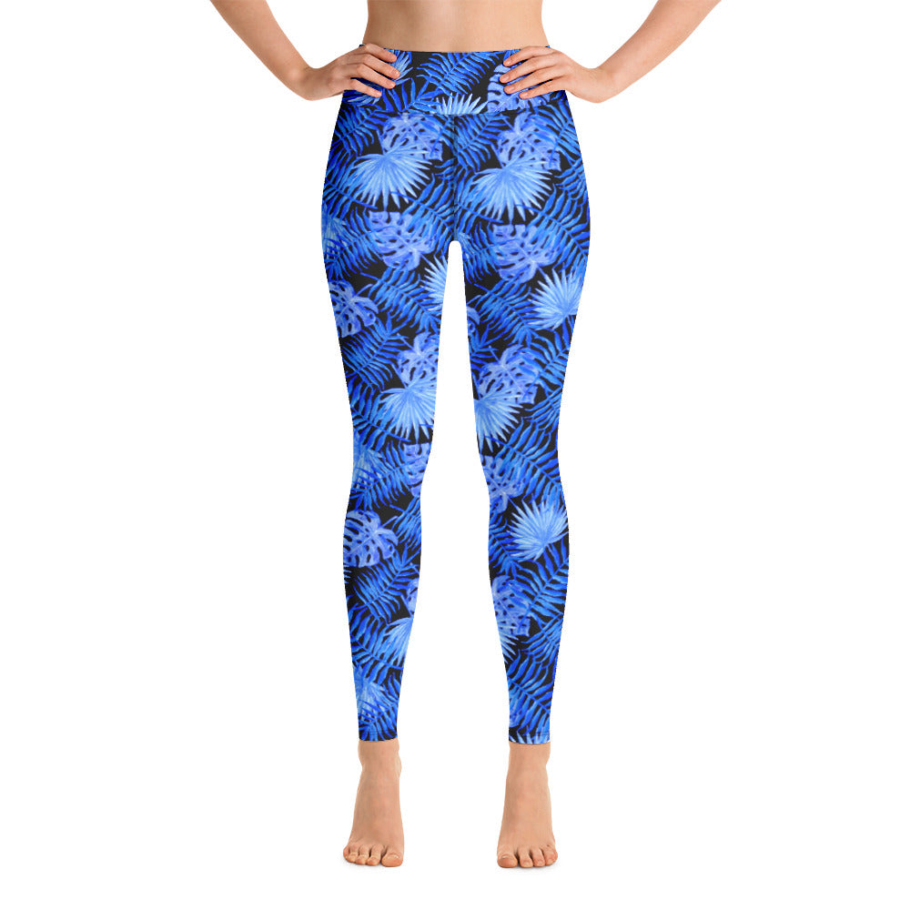 Snooty Fox Art Classic Yoga Leggings - Blue Palm Pattern