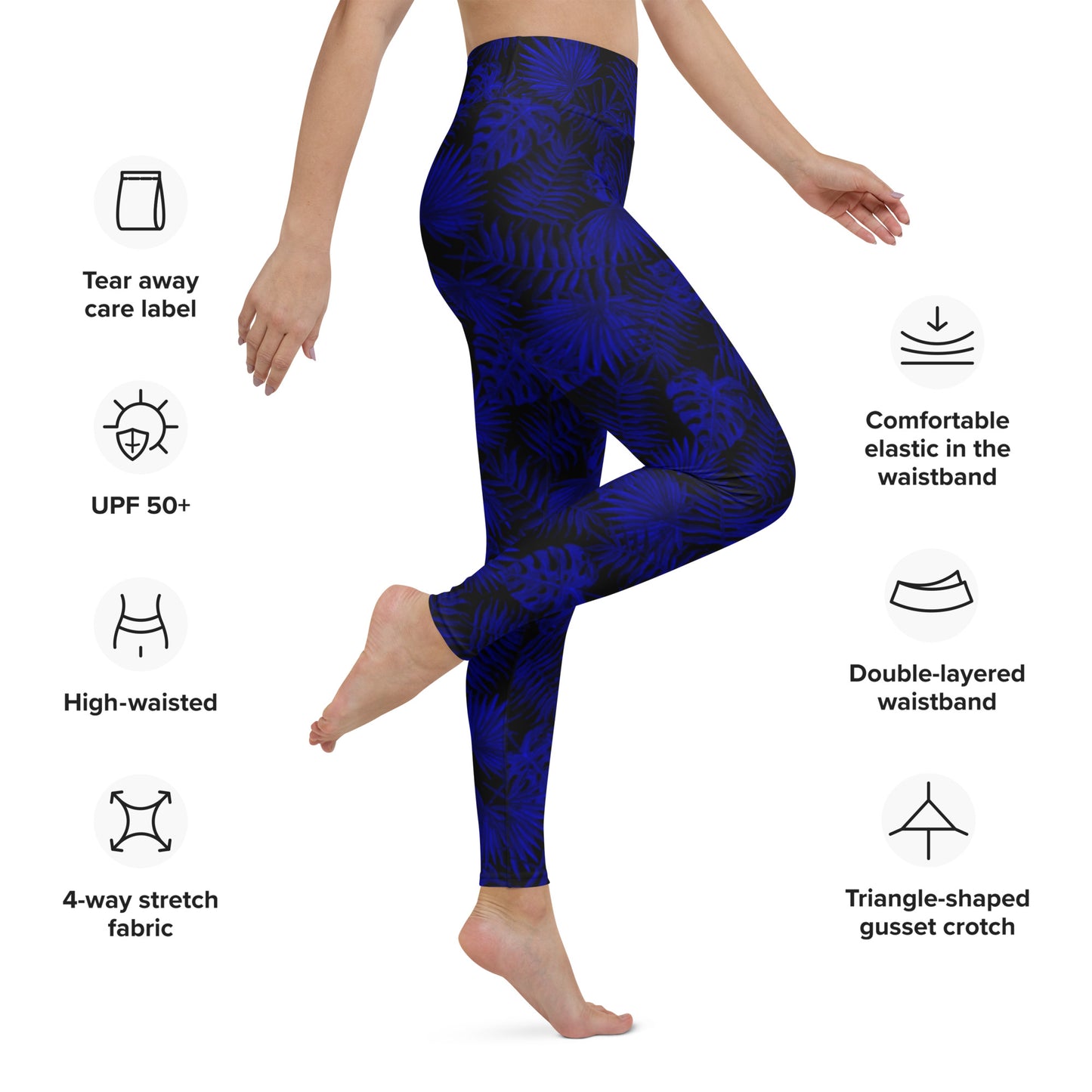 Snooty Fox Art Classic Yoga Leggings - Dark Blue Palm Pattern