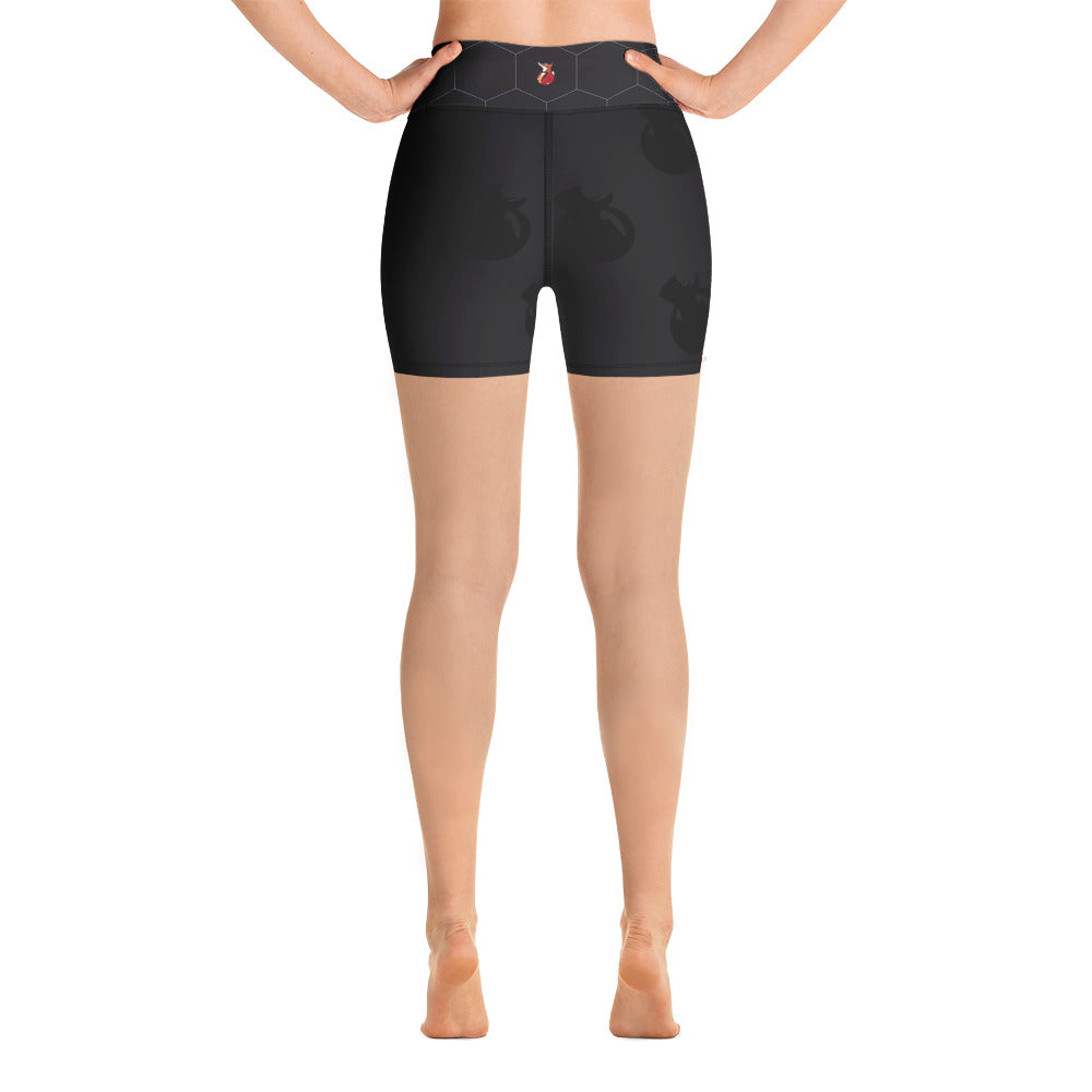 Snooty Fox Art Yoga Shorts - Hex waist, Black Logo