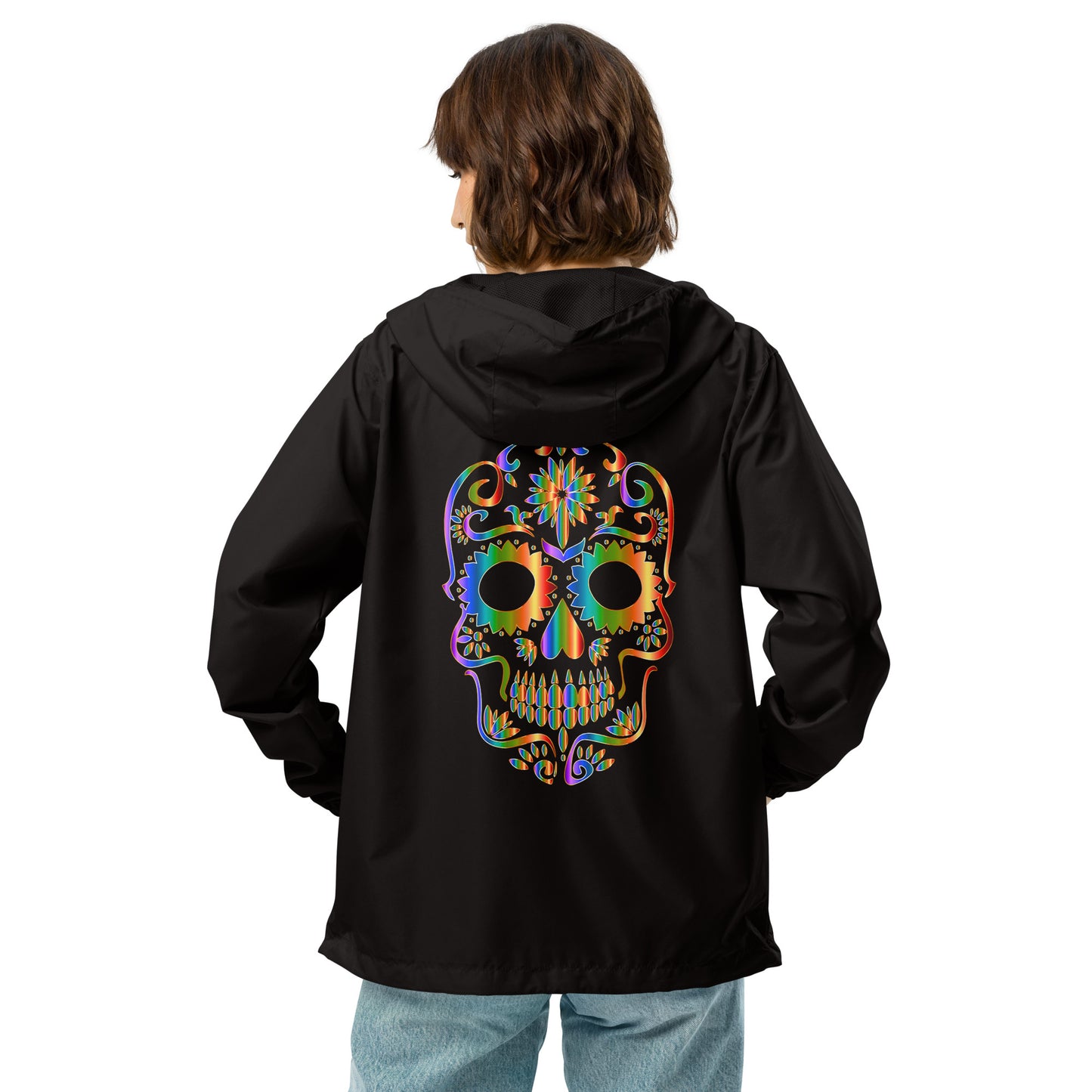 Snooty Fox Art Unisex Lightweight Zip Up Windbreaker - Day of the Dead Skull