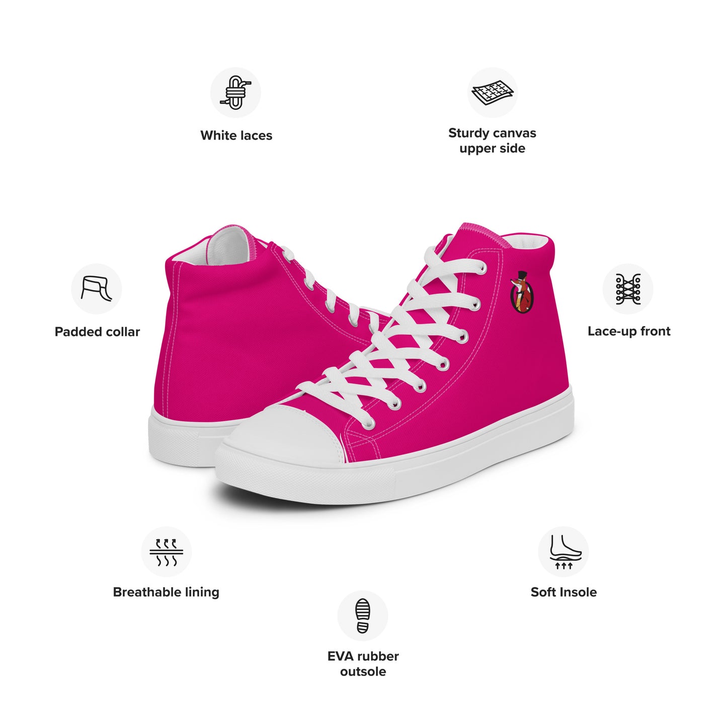 Snooty Fox Art Women’s High Top Canvas Shoes - Mexico Pink